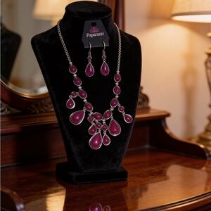 Paparazzi Red Teardrop Statement Necklace and Earring Set